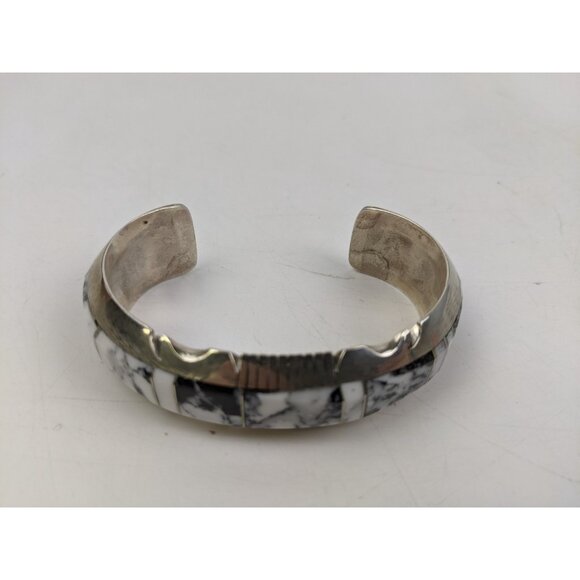 Steve Francisco Native American Sterling White Buffalo Inlay Bracelet For Women - Picture 6 of 11